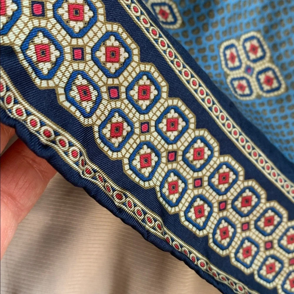 Vintage Christian Dior Silk Geometric Print Scarf | Blue Dior Silk Scarf